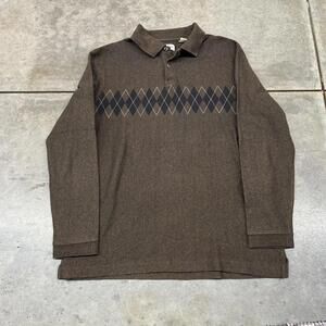 vintage brown argyle rugby polo shirt size large